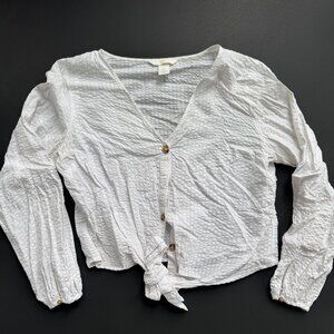Front Tie White Button Down Shirt Size 8
